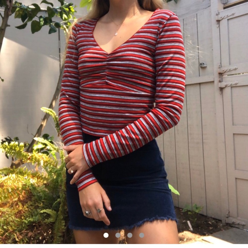 Red and Grey Striped Top